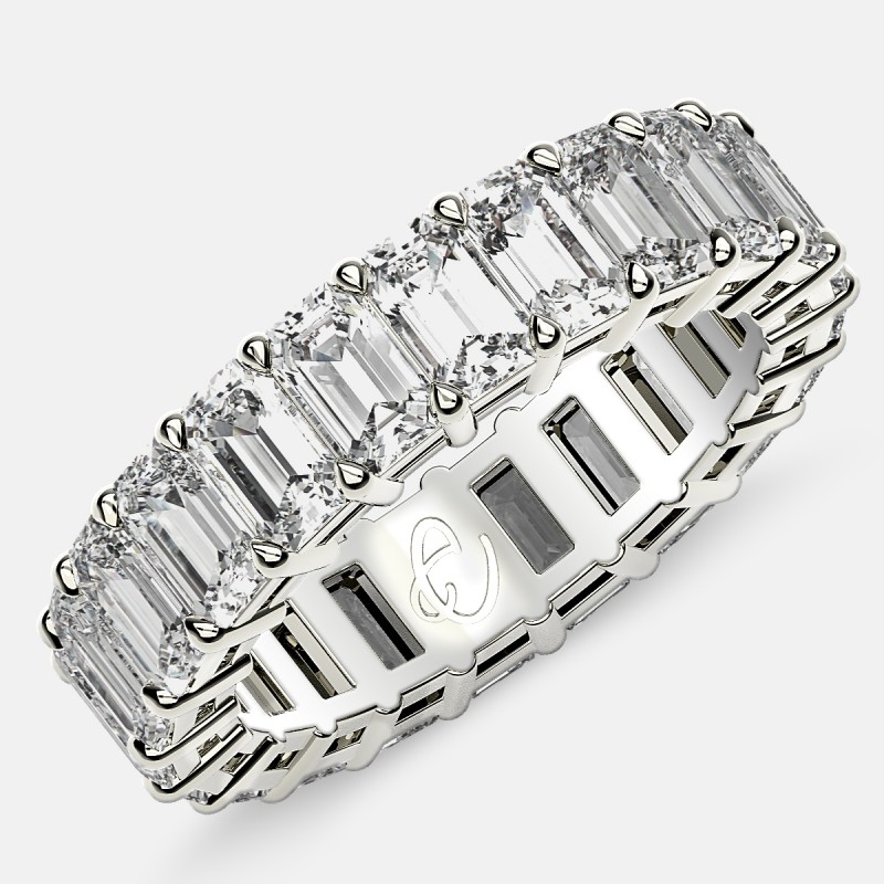 Eternity Ring with Prong Set Emerald Cut Diamonds in 18k White Gold